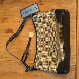 NWT Kenneth Cole Reaction Black/Straw Short Strap Shoulder Zip Top Bag